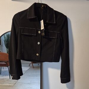 Truth Black Cropped Blazer with Button Accents